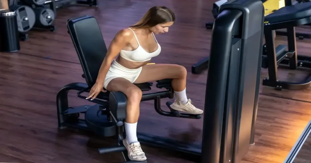 Treino feminino de glúteos com abdução.