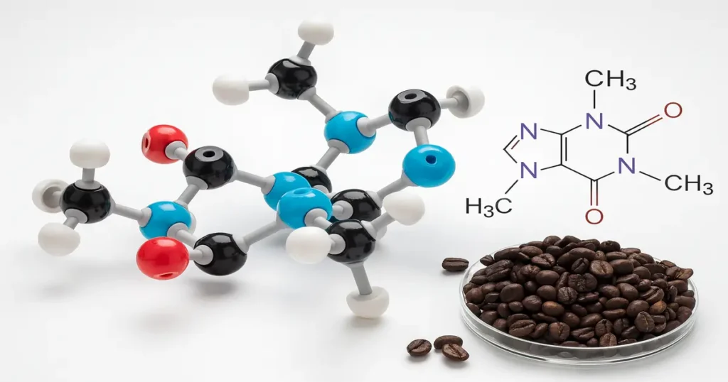 Fórmula química da cafeína.